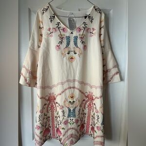 Women Summer Casual V-Neck Print 3/4 Sleeve Fold Mini Dress